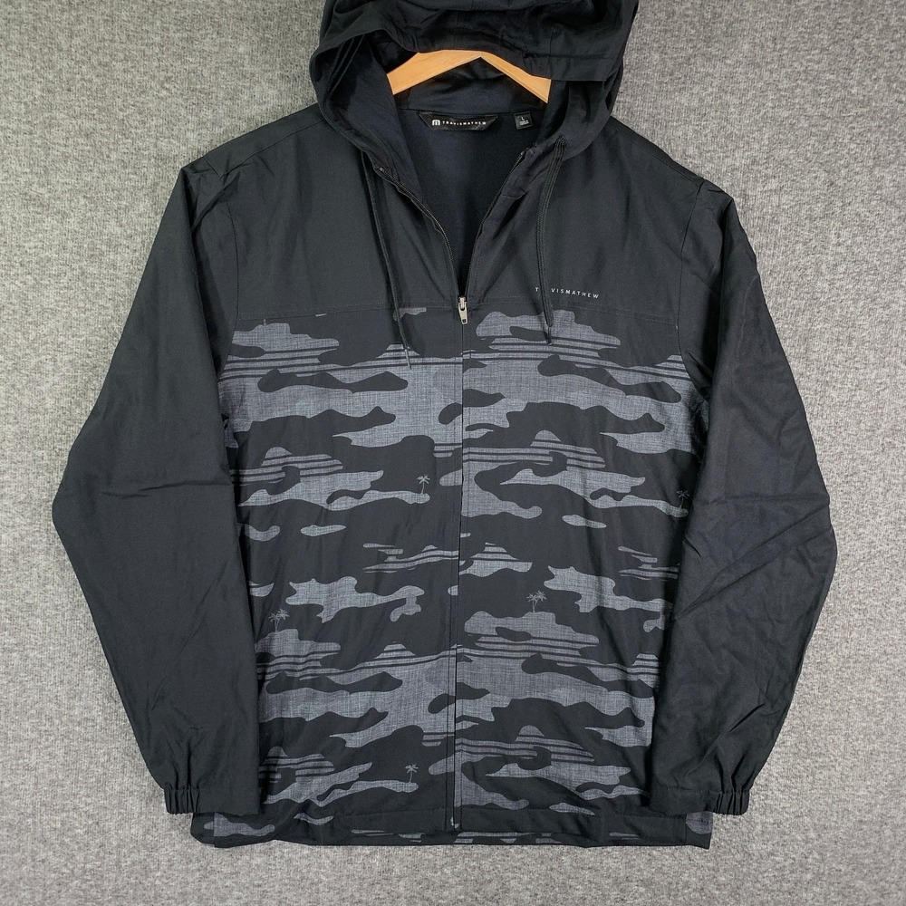 Travis Mathew Jacket Men Large Camo Tech Black Modern Golf Preppy Insulated